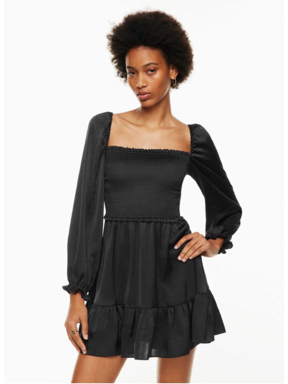 Wilfred Tempest Mini Dress M Black Smocked Tiered Fete Chiffon Whimsigoth Witchy